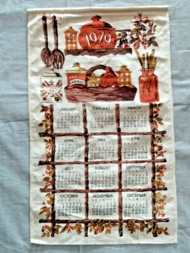 Vintage Cloth calendar 1979 Kitchen Jars Spoon Fork Spices and Herbs Mint - Picture 2 of 4
