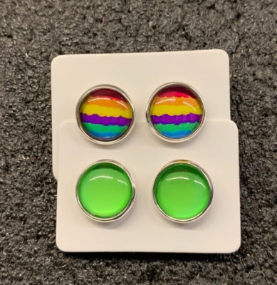 2 Paar verschiedene Farben Handarbeit versilbert 10mm Acryl/Glas Ohrringe