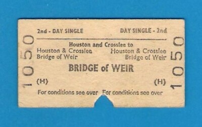 Ticket - BR(H) 2nd cl Day Single - Houston and Crosslee to Bridge of Weir - 1971
