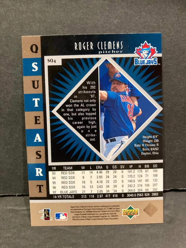 Roger Clemens Toronto Blue Jays SET-Headliners 7" Figura-1998 Starquest Card SQ4 Foto 3 de 4