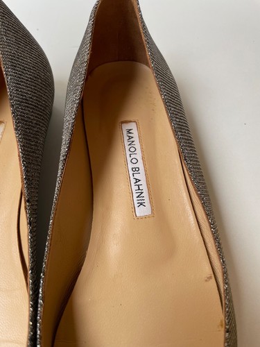 Manolo Blahnik Hangisi Jeweled Glitter Silver Satin Women's Flats EUR 39 / USA 9 - Picture 15 of 21