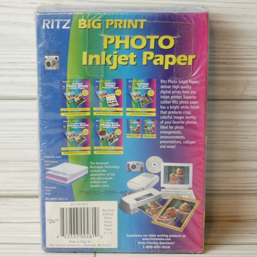 Ritz Big Print 100 pack Photo Glossy 4X6 Inkjet Paper Archival NEW SEALED - Picture 3 of 6