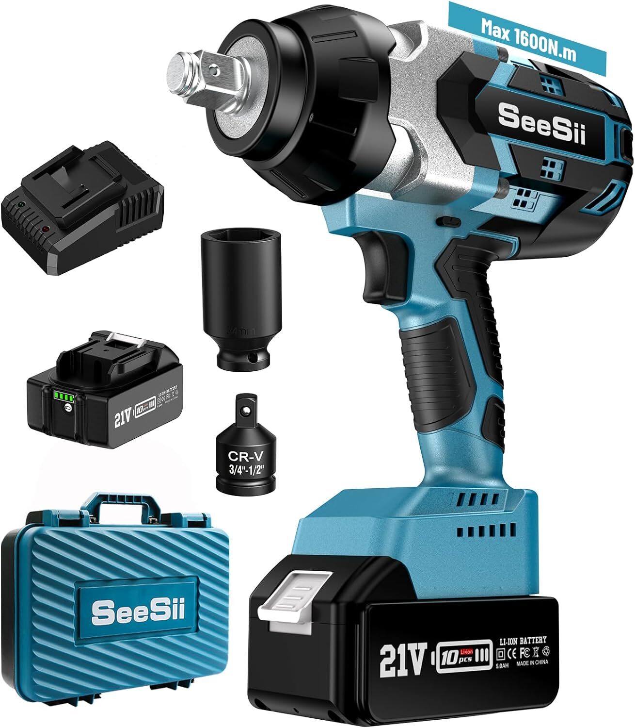 Brushless Cordless 3/4” High Torque Electric Impact Wrench 1180Ft-lbs(1600Nm)