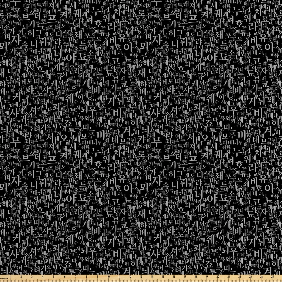 ABAKUHAUS Hangul Koreanisch Drucken Satin Stoff als Meterware Korea Alphabet