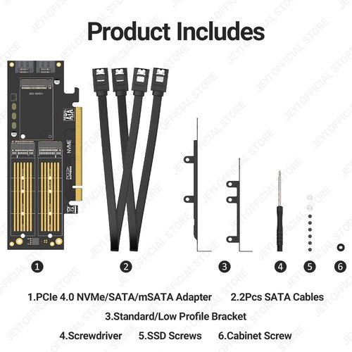 JEYI 3 in 1 M.2 NVMe, M.2 SATA and mSATA SSD to PCIe 4.0/3.0 X16 Adapter Card - Picture 8 of 13