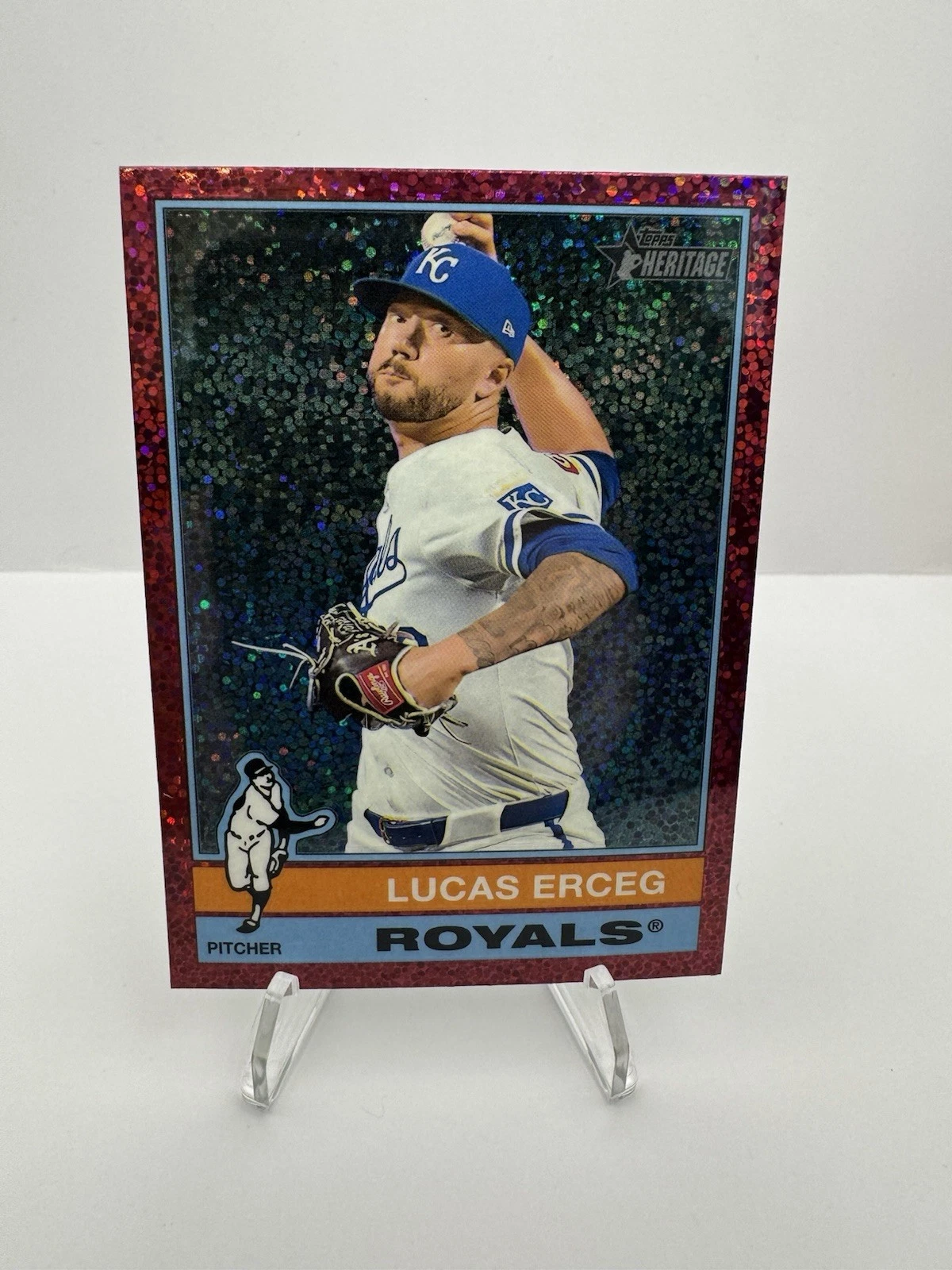 2025 Topps Heritage Chrome Burgundy Sparkle #62 Lucas Erceg Kansas City Royals