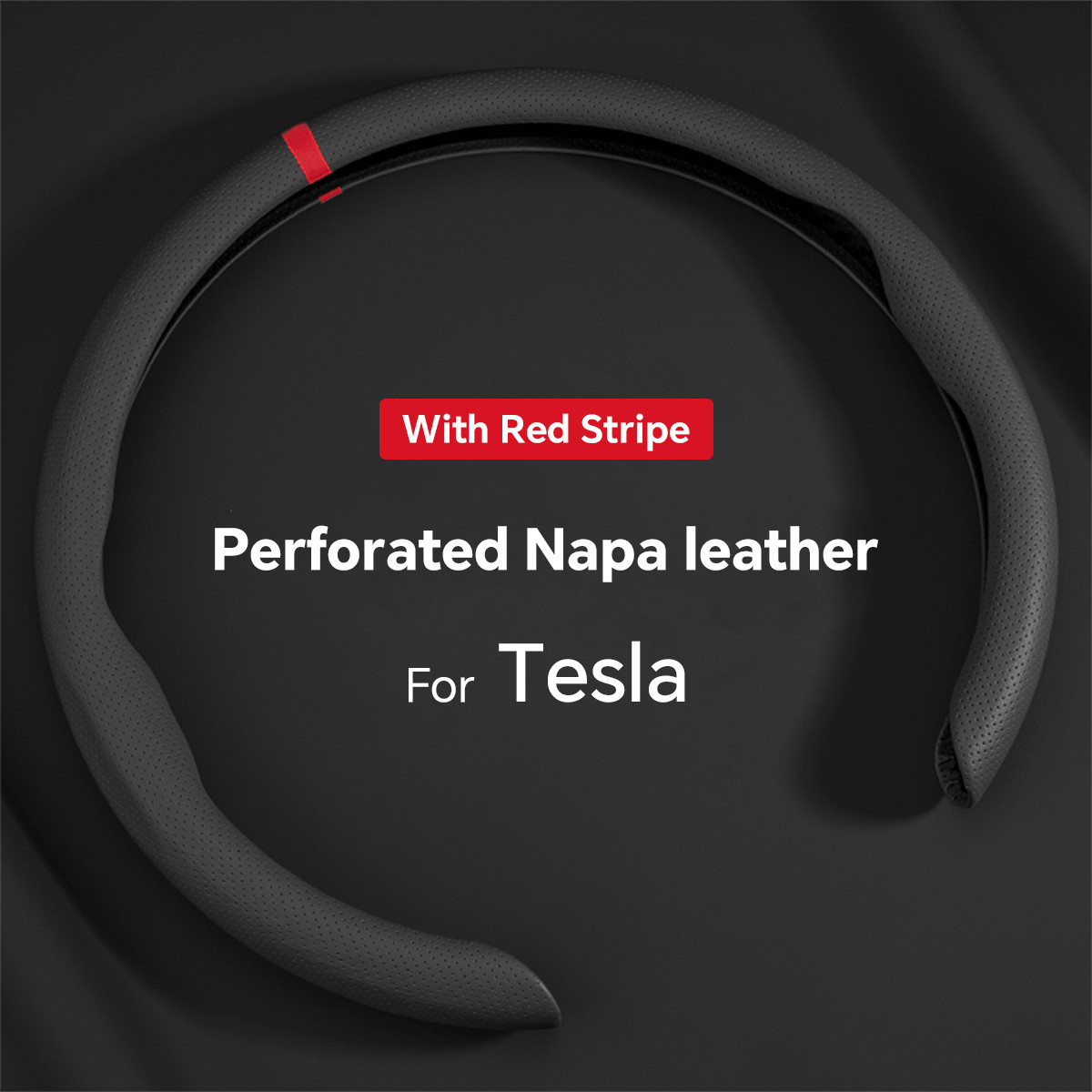 For Tesla Model 3 Y S X Steering Wheel Cover Leather with Red Trim Accessories