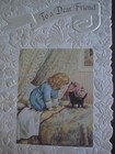 UNUSED vintage greeting card American Greetings FRIENDSHIP Girl & Cat On Bed — photo 3