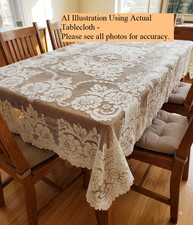 Vintage 48"x60" Openwork Lace Tablecloth Ecru Light Brown Exc