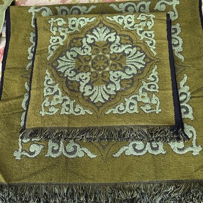 Vintage 4 Pc Callaway by Milliken Towel Set Green Fringe Cotton Bath & Hand