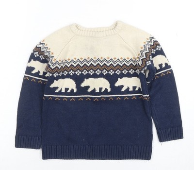 Vertbaudet Jungen Strickpullover blau Fair Isle Bear 10 Jahre