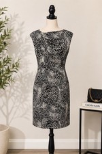 Calvin Klein Sheath Dress Womens 8 Black Cream Leopard Sleeveless Career