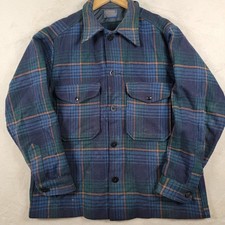 VTG Pendleton Men's Green and Blue Plaid Mackinaw Cruiser Jacket Size L Wool