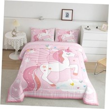 Pink Unicorn Bedding Set Size for Kids Girls Cute Rainbow Queen Light Pink