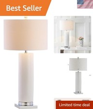 31.5  Elegant White Ceramic Table Lamp w/ Chrome Base  Drum Shade - LED Incl...