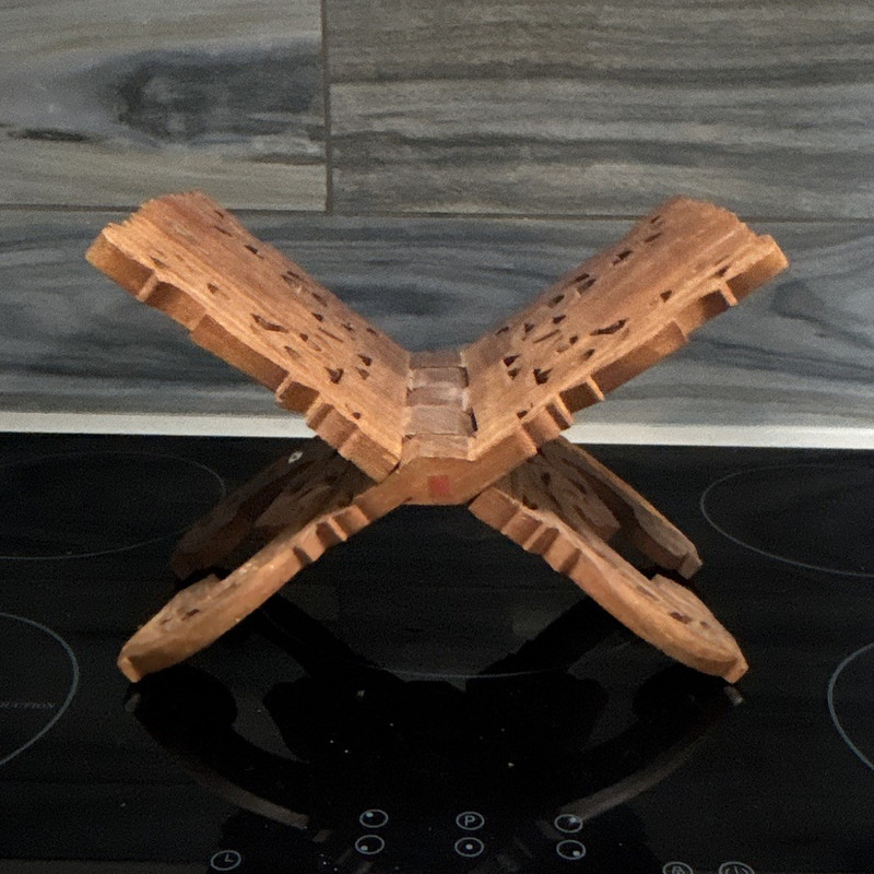 Carved Wooden Foldable X-Style Book Stand Holder Display Rest, Brown