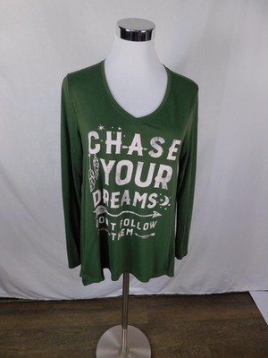 No Boundaries Olive Green Graphic Tee M Chase Your Dreams Lace Back - Excellent