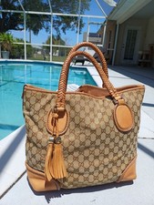 GUCCI Tote Bag Marrakech 257023 canvas/leather beige Camel Whipstitch Monogram