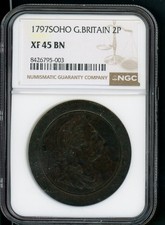 GREAT BRITAIN TWO PENCE 1797 SOHO KING GEORGE III COIN NGC XF 45 BN     A159