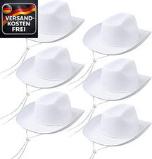 Cowboyhut Set 6 Wei&szlig; Filz f&uuml;r Damen & Herren mit verstellbarem Kordelzug f&uuml;r Par