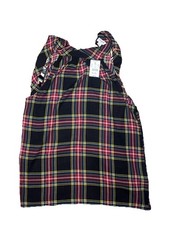 J.Crew Sleeveless Plaid Tie Neck Shift Dress/Blouse Black Red Tartan Size 0 NWT