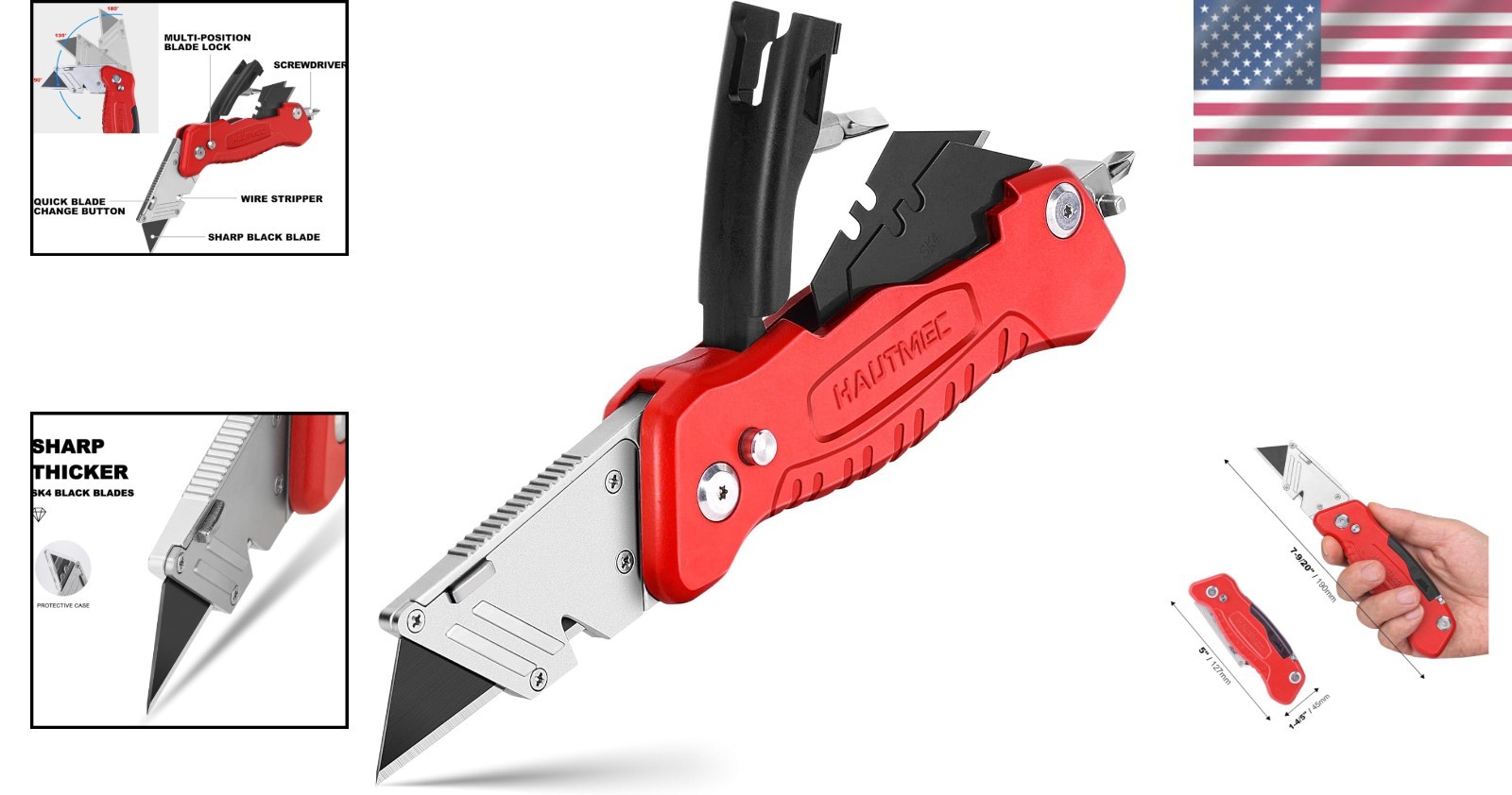 Compact Multitool Knife with Aluminum Handle Blade Storage and Safety Features