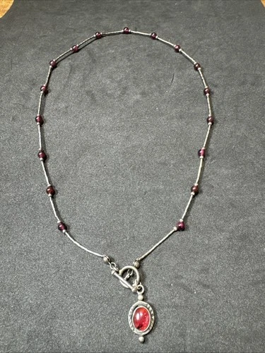 Vintage Sterling Rhodolite Garnet & Sterling Bead Ball 17" Necklace & Pendant