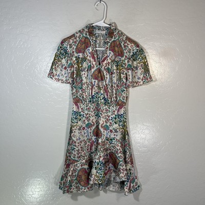 Sandro Dress Womens 34 Multicolor Floral Ruffle Fit Flare Short Sleeve Boho