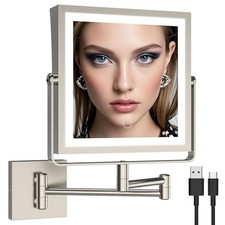 Rechargeable Wall Mounted Makeup Mirror with Lights, Double Brushed Nickel