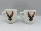 Pair of vintage Harley-Davidson, Anchor Hocking / Fire-King milk glass mugs