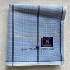 VTG Handkerchief light Blue Cotton Window Pane Check Classic Pocket Square 17"