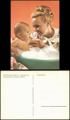 Postcard Munich mother bathing her child 1970