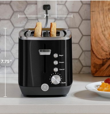 GE 2 Slice Black Stainless Steel Toaster, Extra Wide Slots for Toasting Bagels,