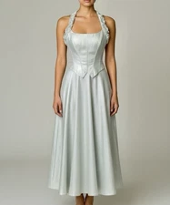 Y2K Cache Metallic Mint Silver Corset Gown Dress Fairy Formal XS USA Made