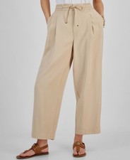 Tommy Hilfiger Women's Beige Solid Pleated Casual Trouser Pants Size Large