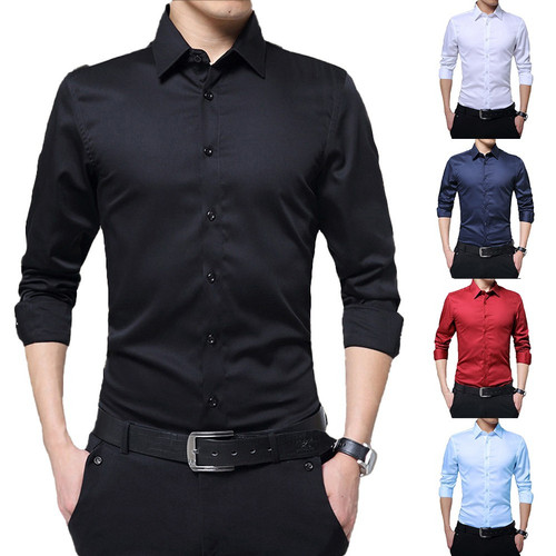 Slim Fit Business Hemden für Männer Langarmhemden mit Knöpfen formale Oberteile