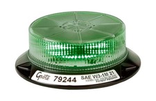 Emergency Lighting, LED Mini Beacon, Green W/Clear Lens, Permanent Mount