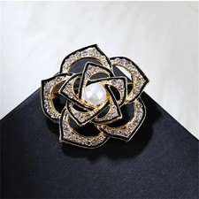 Elegant Rhinestone Accents Brooch Pin Fashion Accessory Camellia Flower ;