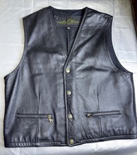 VTG Structure Men's Black Leather Vest Biker Moto Western XL