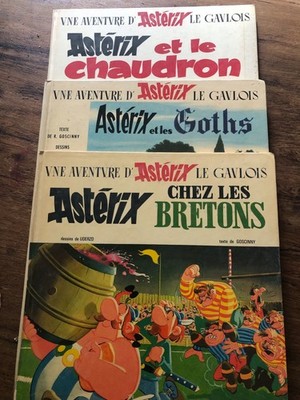 Vintage French ASTERIX LE GAVLOIS hardcover comic books. Set of 3. Used 