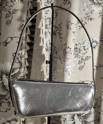 ZARA Silver Metallic Shoulder Bag Women's Handbag with Zipper Closure