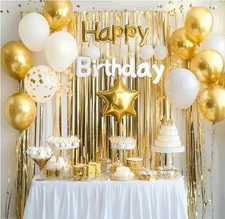 PartyWoo Gold Foil Fringe Curtain 3 Pack Party Backdrop Decorations USA SELLER