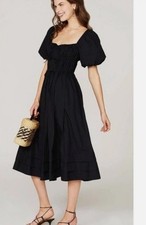 ULLA JOHNSON Palma Tiered Gathered Cotton-Poplin Midi Dress Black 6