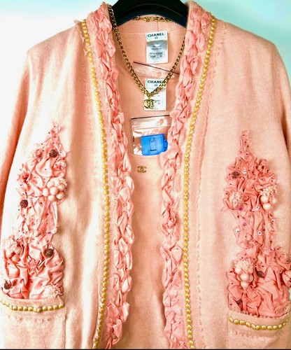 Chanel Vintage 2010 Pink Pearl Cardigan Sweater Jacket 40 42 44 8 10 12 Top M L - Picture 19 of 24