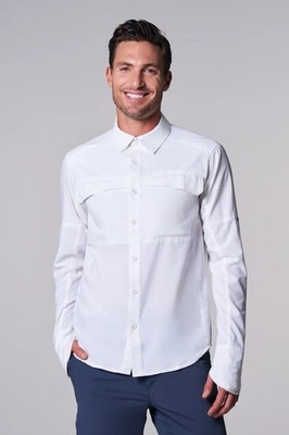 Coolibar Large White Nassau Fishing Long Sleeve Button Up Vented Shirt UPF 50+