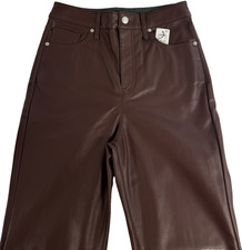 Express 90's Slim Super High Rise Faux Leather Pants Straight Brown Women's 2R