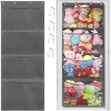 Stuffed Animal Storage Bag Over The Door Stuff Organizer with 4 Large Pockets