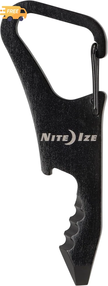 Multi-Tool Black Stainless Bottle Opener Serrated Edge Carabiner Clip