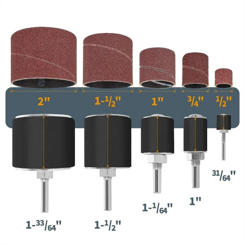 Juego de manguitos de tambor de lijado de goma mandril de 1/4"-2" para lijadora de prensa de taladro Foto 3 de 4