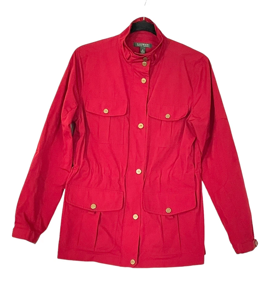 Ralph Lauren Woman’s Red Lightweight Jacket with Gold Snaps Size Med Adjustable - Image 2 of 4